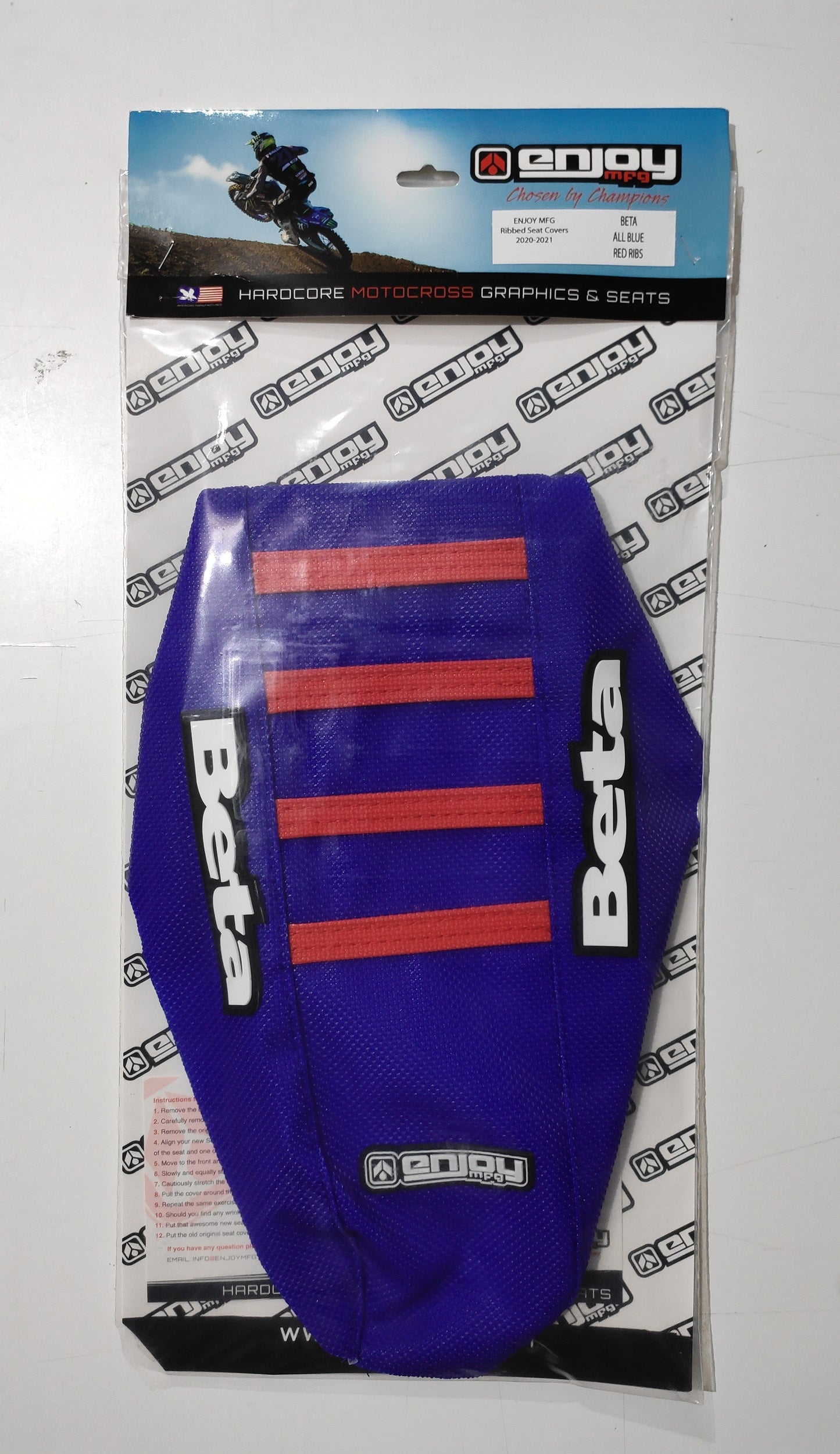 Enjoy Manufacturing Beta Seat Cover RR 2020 - 2022 Ribbed Logo, Blue / Red