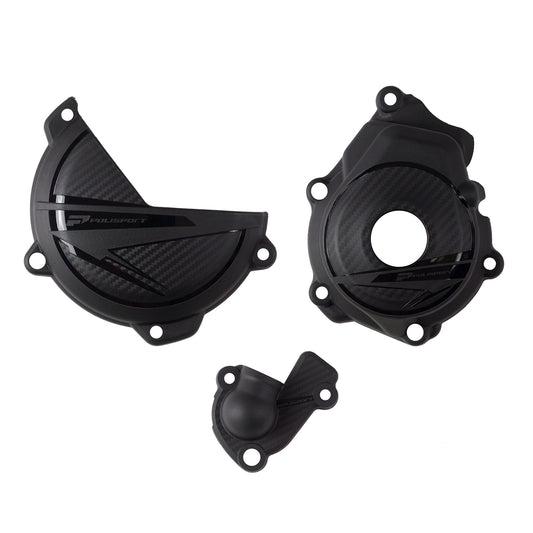 Polisport KTM Husqvarna Clutch, Ignition & Water pump Cover Protector Kit SXF FC XCF FX 250 350 2023 - 2024, Black