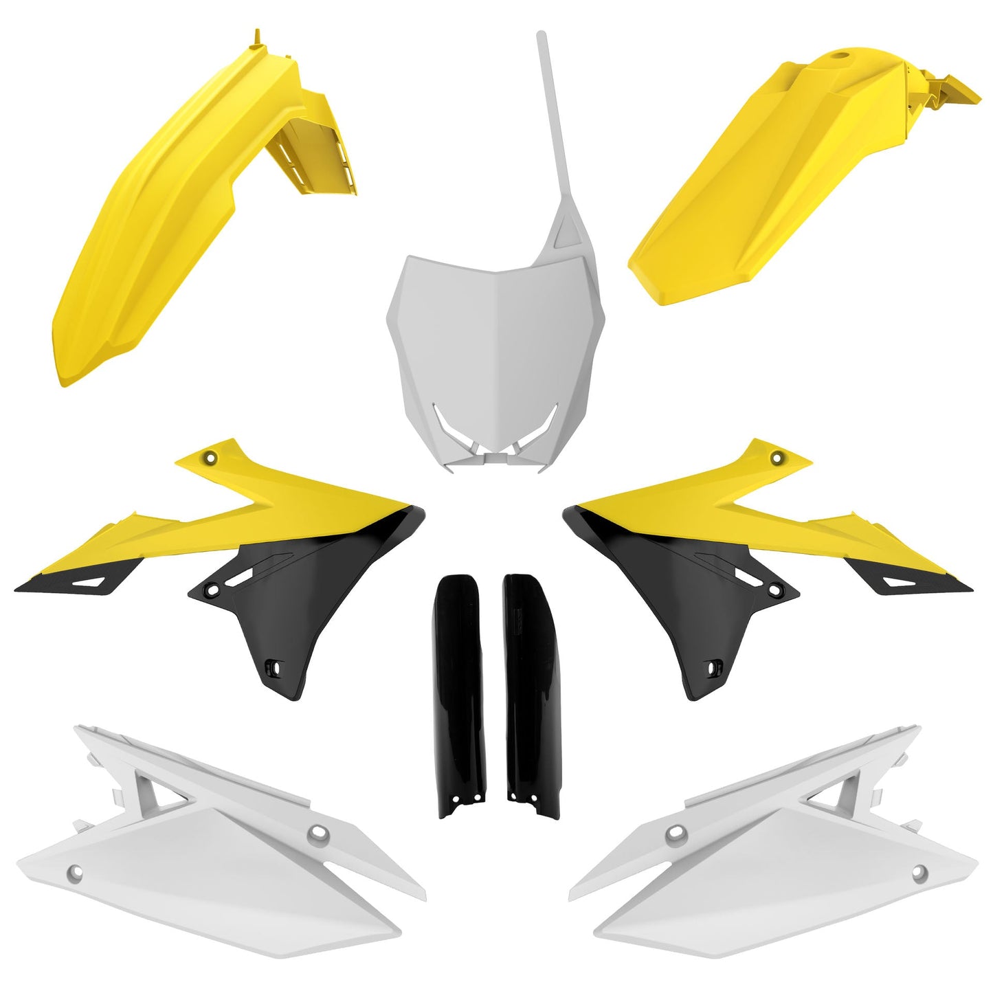 Polisport Suzuki Plastic Kit with Fork Guards RMZ 250 2019 - 2025 RMZ 450 2018 - 25, OEM Yellow White