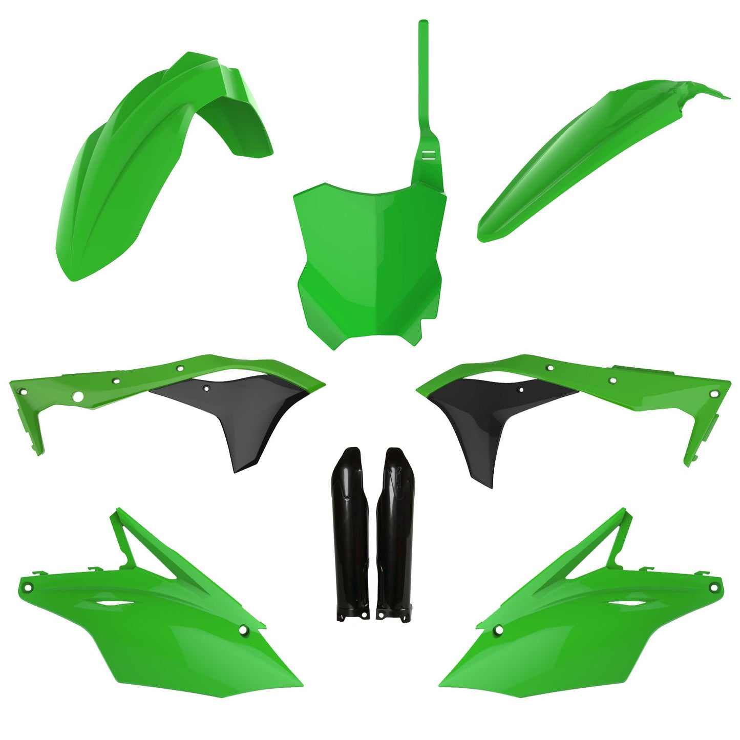 Polisport Kawasaki Plastic Kit with Fork Guards KXF 250 2017 - 2020, OEM Green Black