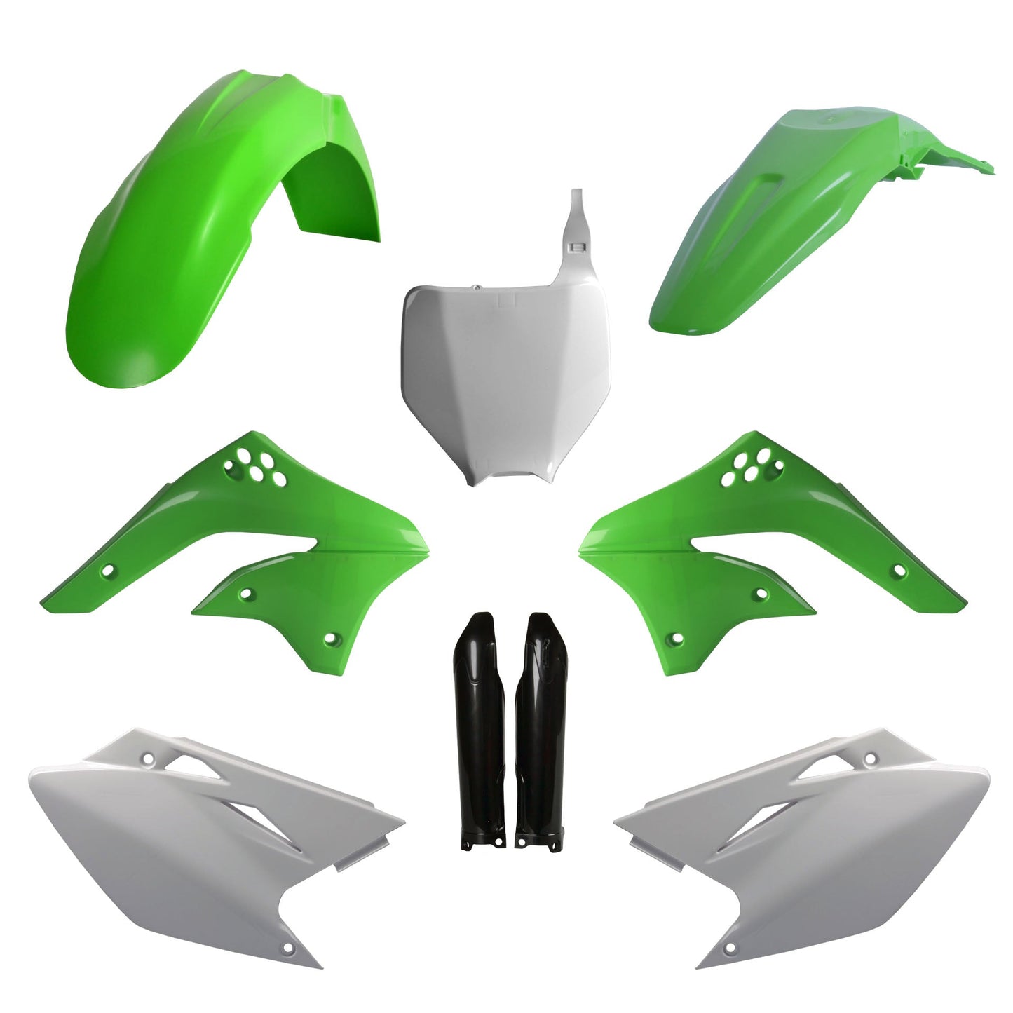 Polisport Kawasaki Plastic Kit with fork guards KXF 450 2006 - 2008, OEM Green White