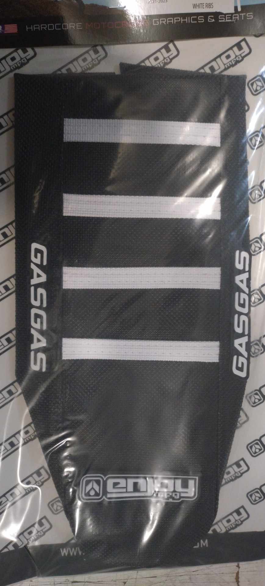 Enjoy Manufacturing Gas Gas seat cover MC MCF EC ECF 2021 – 2023 Ribbed Logo, Black / White