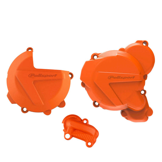 Polisport KTM Husqvarna Clutch, Ignition & Water pump Cover Protector Kit EXC TE 250 300 2 Strokes 2017 - 2023, Orange