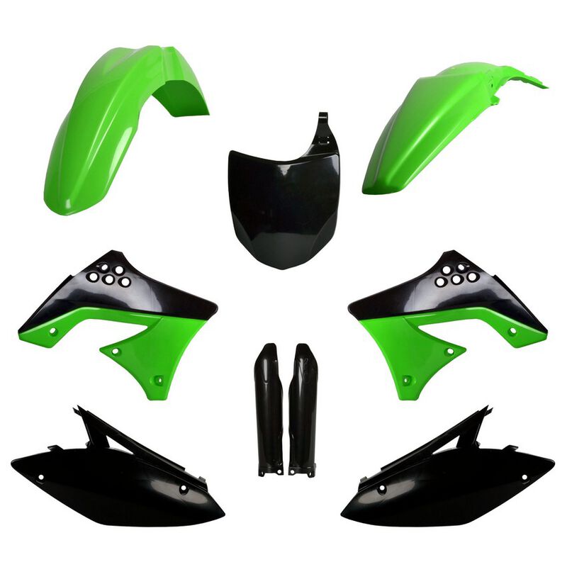 Polisport Kawasaki Plastic Kit with Fork Guards KXF 250 2009 - 2012, OEM Green / Black