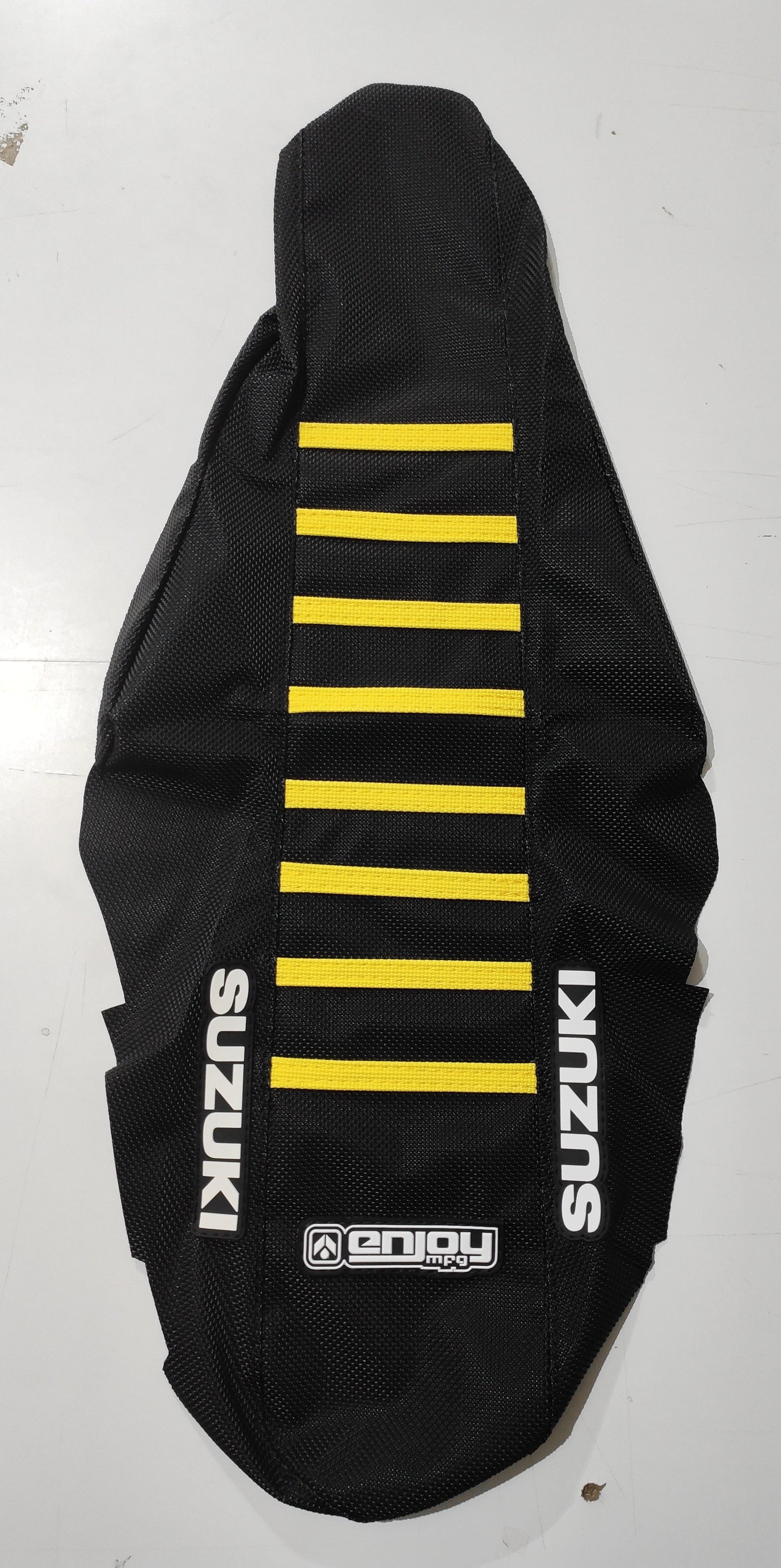 Enjoy Manufacturing Suzuki Seat Cover RM 85 2002 - 2022 Ribbed Logo, Black / Yellow