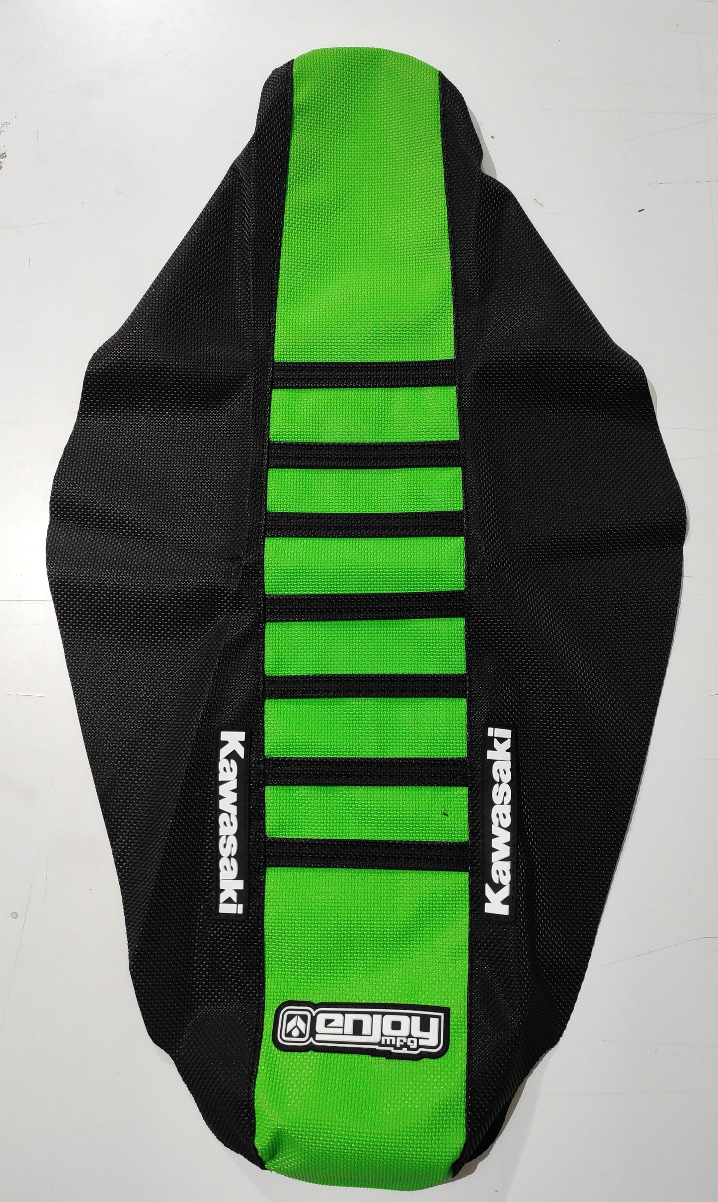 Enjoy Manufacturing Kawasaki Seat Cover KXF 250 KXF 450 2006 - 2008 Ribbed Logo, Black / Green / Black