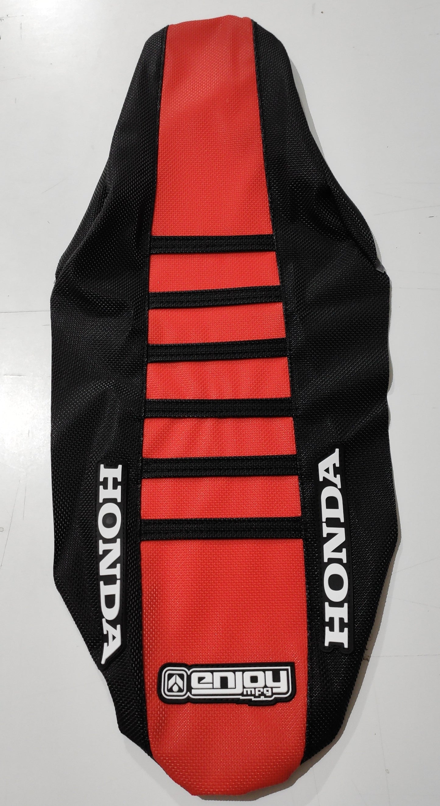 Enjoy Manufacturing Honda Seat Cover CR 125 1998 - 1999 CR 250 1997 - 99 Ribbed Logo, Black / Red / Black