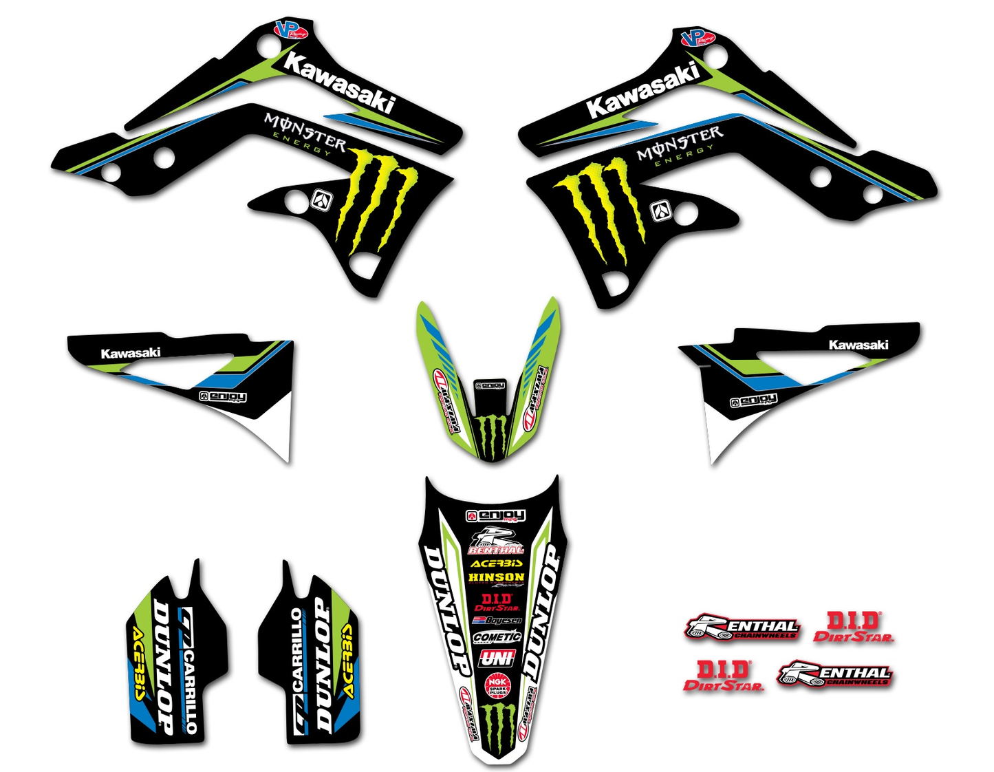 Enjoy Manufacturing Kawasaki Graphics Kit KXF 450 2012 - 2015, Monster Energy