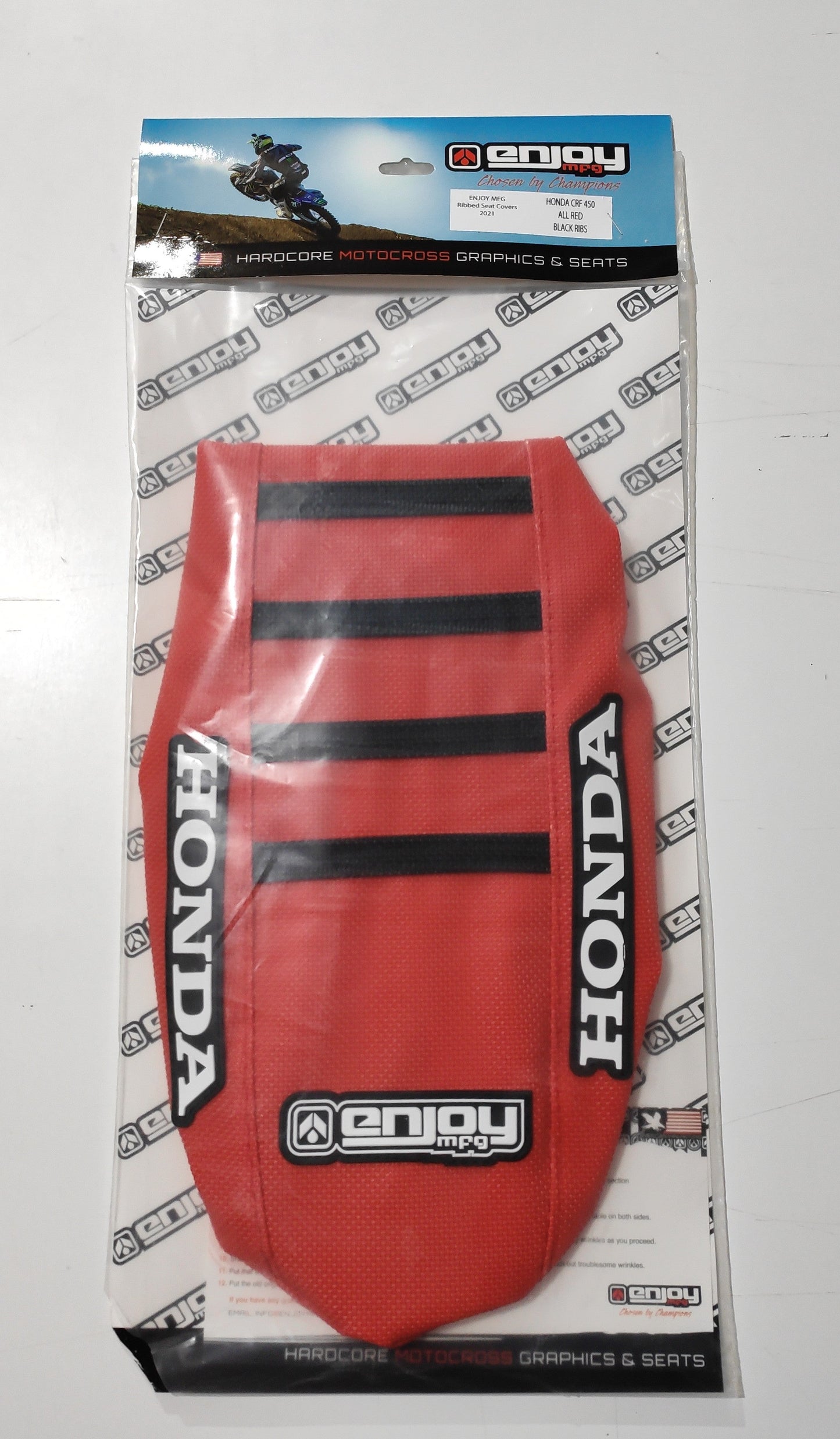 Enjoy Manufacturing Honda Seat Cover CR 125 CR 250 2002 - 2007 Ribbed Logo, Red / Black