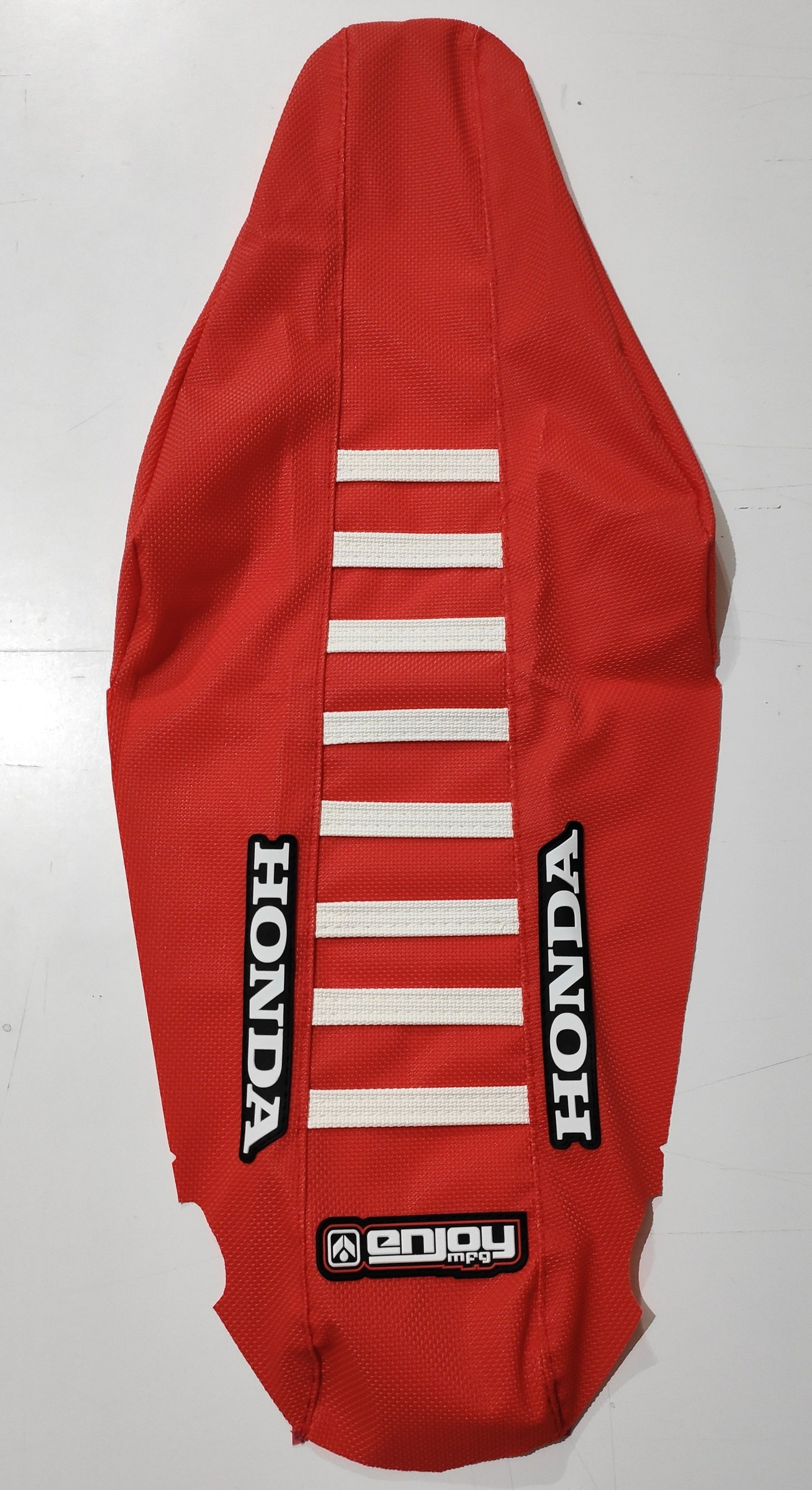 Enjoy Manufacturing Honda Seat Cover CR 125 CR 250 2002 - 2007 Ribbed Logo, Red / White