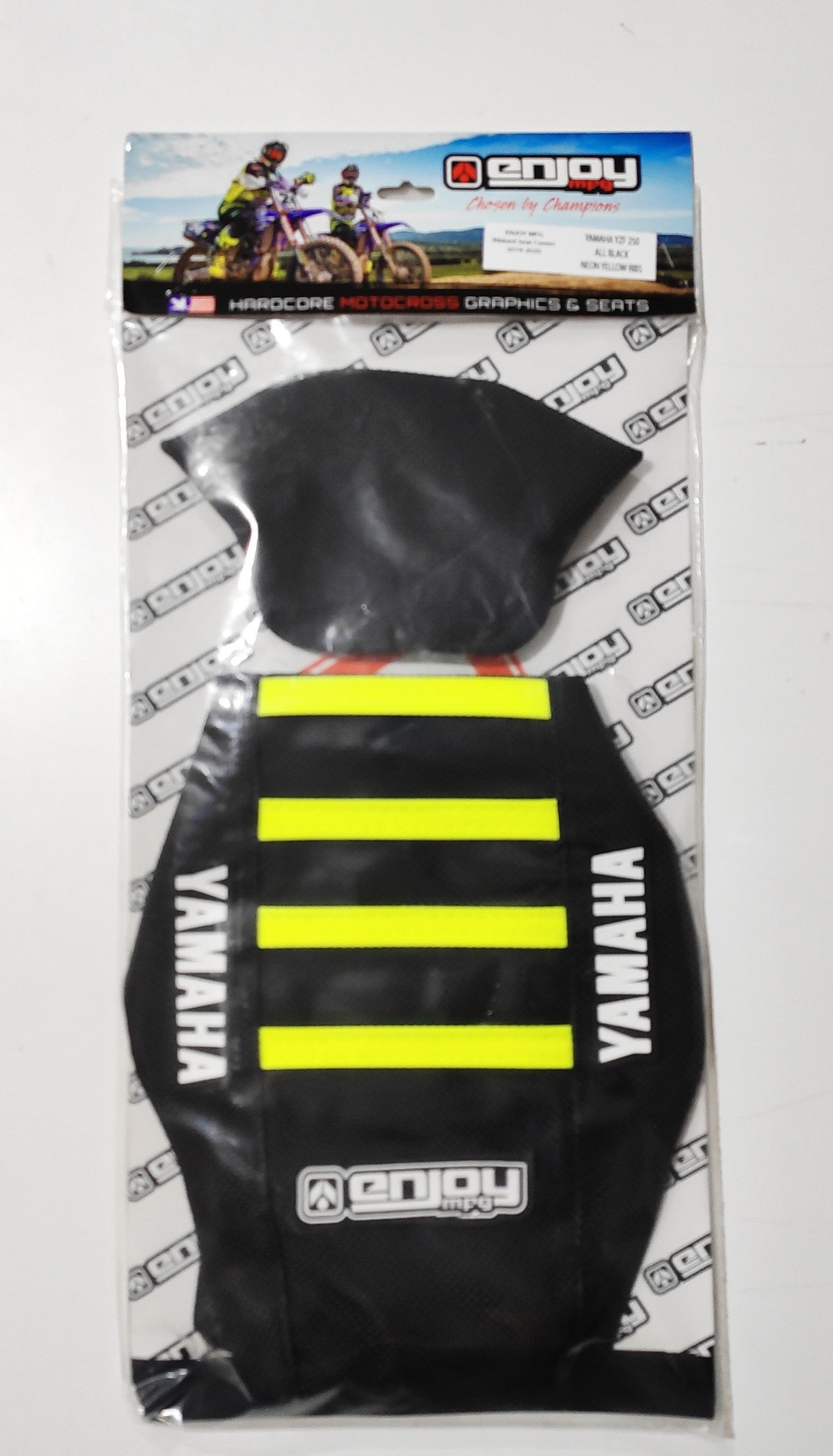 Enjoy Manufacturing Yamaha Seat Cover YZF 250 2014 - 2018 YZF 450 14 - 2017 Ribbed Logo, Black / Neon