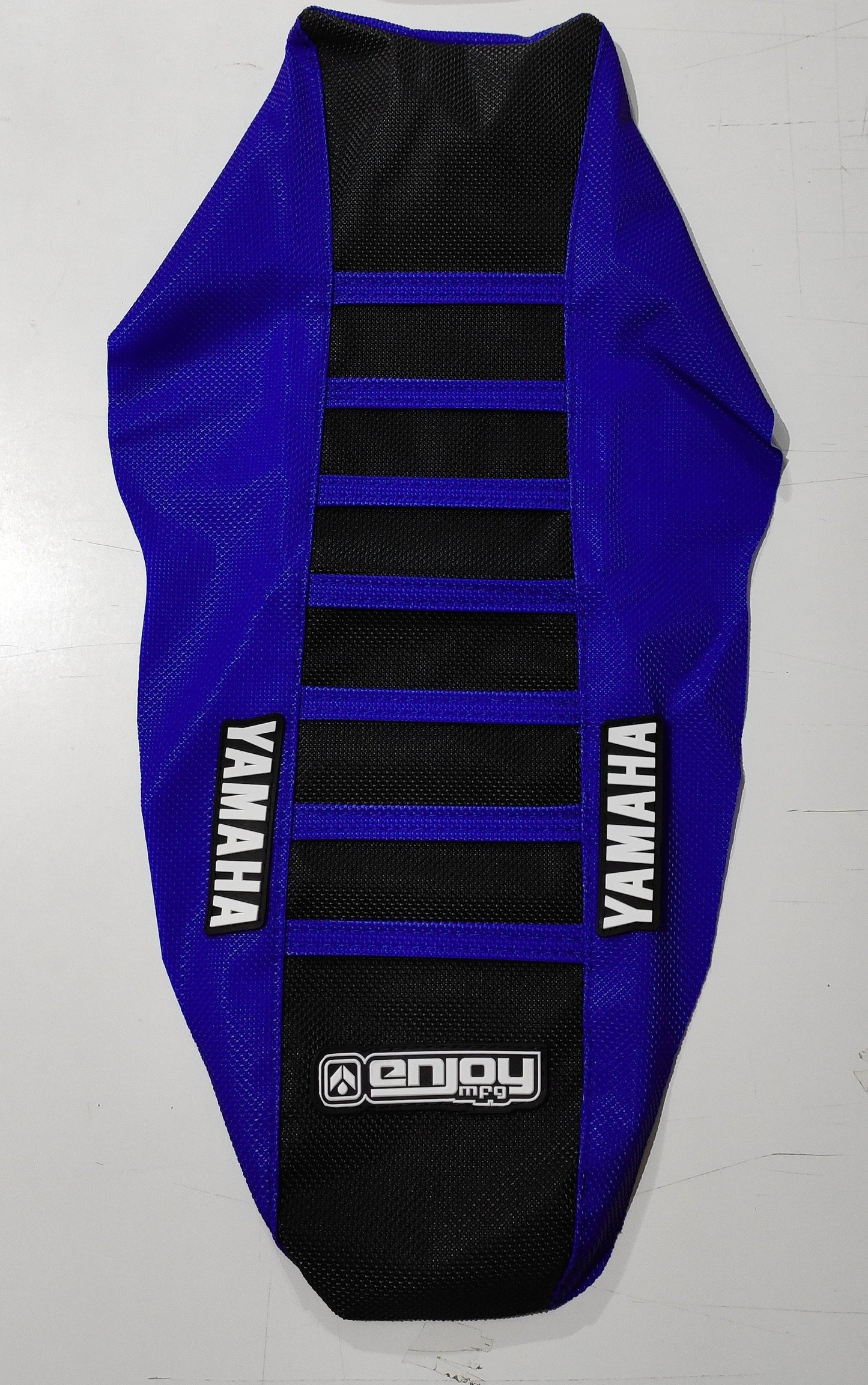 Enjoy Manufacturing Yamaha Seat Cover YZF 250 2019 - 2022 YZF 450 2018 - 22 Ribbed Logo, Blue / Black / Blue