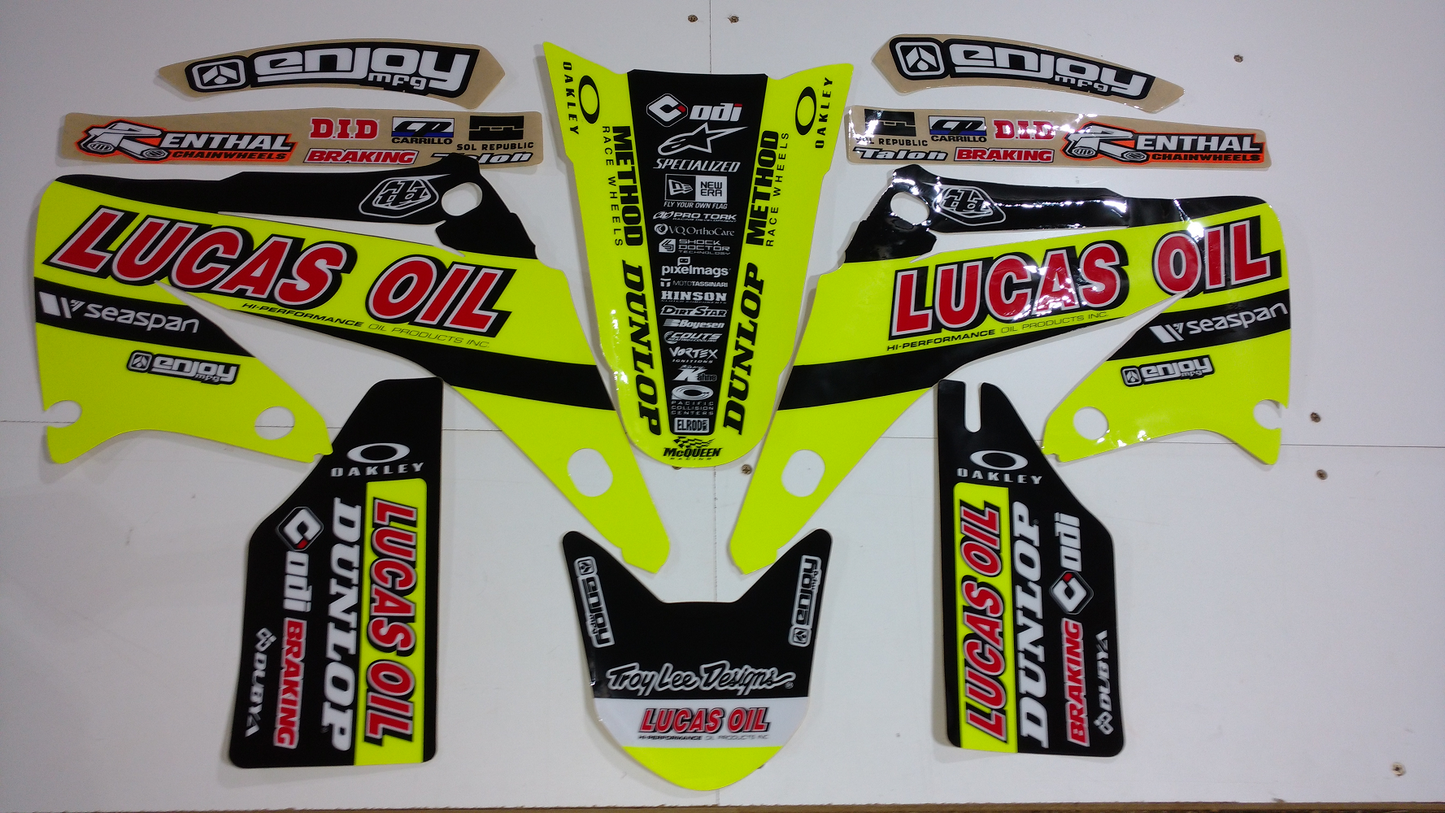 Enjoy Manufacturing Honda Graphics Kit CR 125 CR 250 2002 - 2007, Neon Troy Lee Designs Lucas Oils