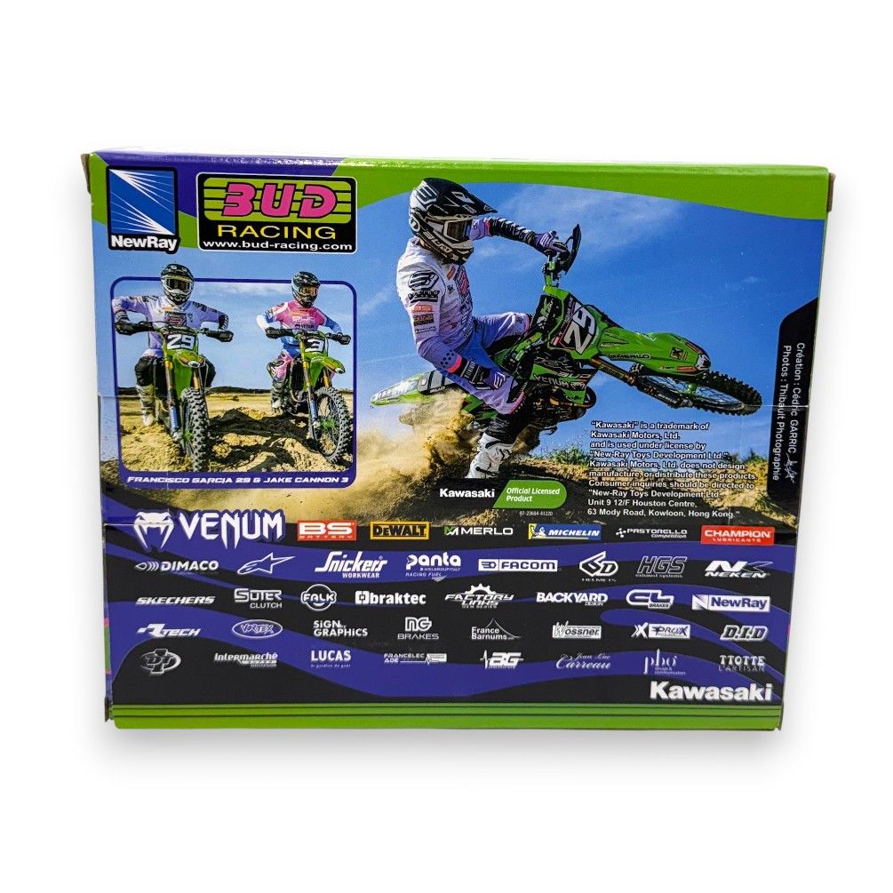 New Ray Toys 1:12 Francisco Garcia Bud Racing Kawasaki KXF Toy Model