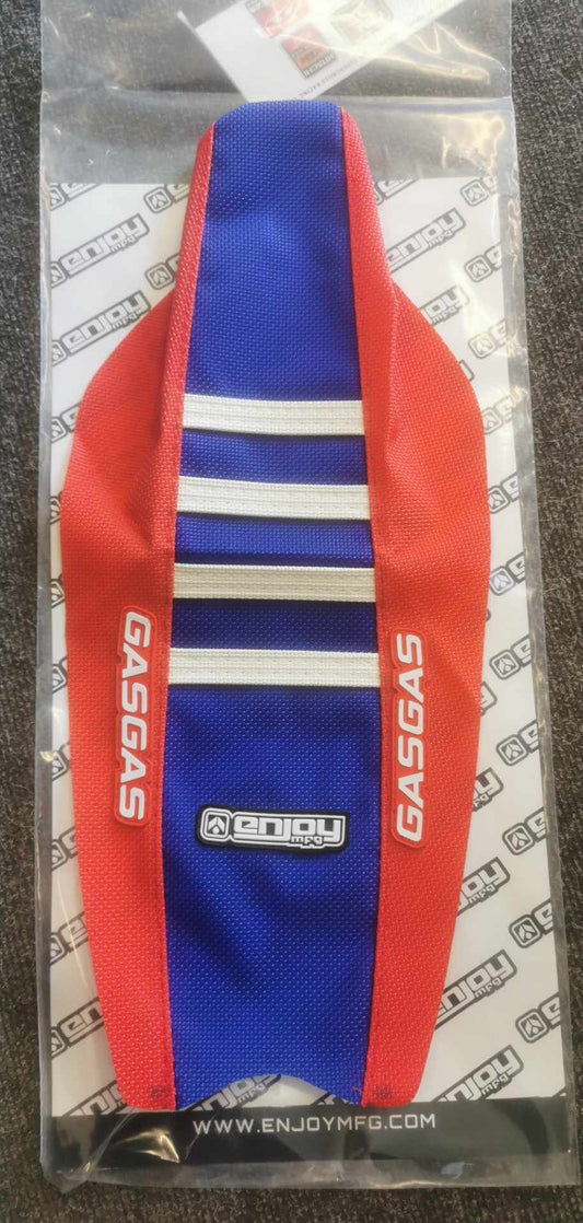 Enjoy Manufacturing Gas Gas seat cover MC 50 2024 - 2025 Ribbed Logo, Red / Blue / White